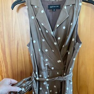 Jones New York Taupe & White Polka Dot Wrap Midi Dress